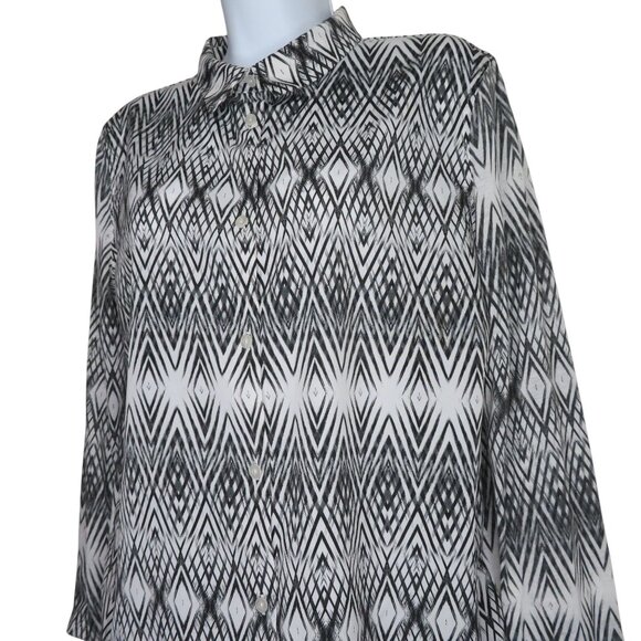 H&M Womens XS Black White Geometric Print Button-Up Blouse Long Sleeve - Picture 7 of 10